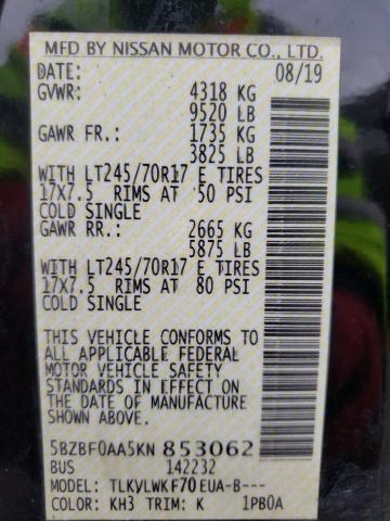 2019 NISSAN NV 3500 5BZBF0AA5KN853062