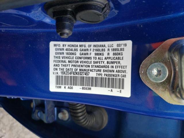 2019 HONDA INSIGHT TO 19XZE4F92KE027457