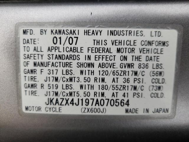 2007 KAWASAKI ZX600 J1 JKAZX4J197A070564