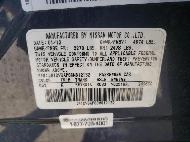 2012 INFINITI G25 BASE JN1DV6AP8CM812132