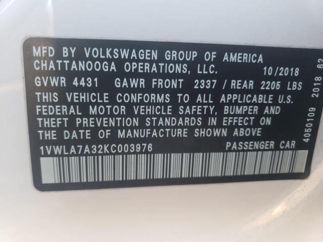 2019 VOLKSWAGEN PASSAT WOL 1VWLA7A32KC003976