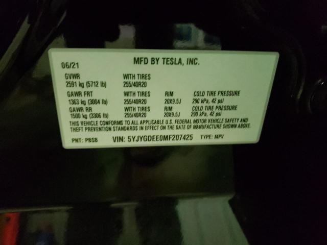 2021 TESLA MODEL Y 5YJYGDEE0MF207425