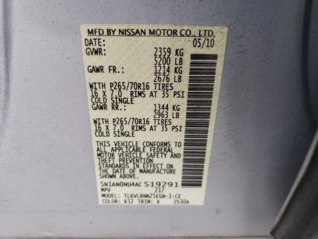 2010 NISSAN XTERRA OFF 5N1AN0NU4AC519291