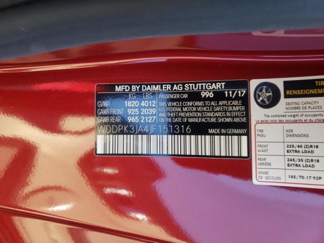 2018 MERCEDES-BENZ SLC 300 WDDPK3JA4JF151316