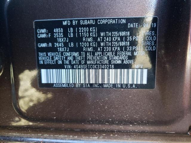 2019 SUBARU OUTBACK TO 4S4BSETC0K3340218