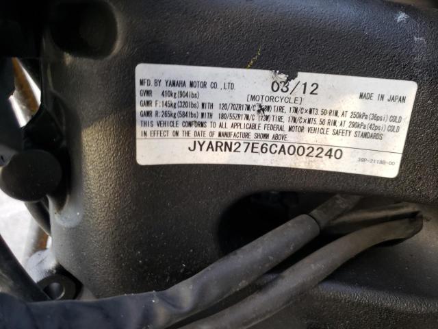 2012 YAMAHA FZ8 N JYARN27E6CA002240