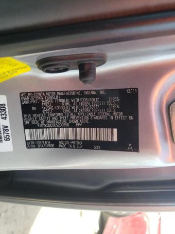 5TDYK3DC0CS209856 Toyota Sienna Xle 2012. Фото: 9