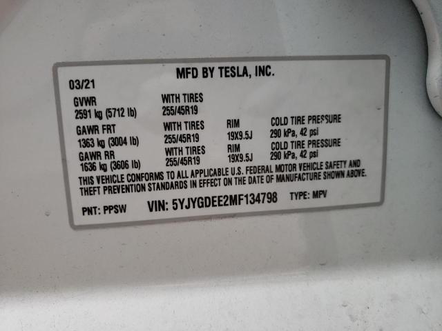 2021 TESLA MODEL Y 5YJYGDEE2MF134798