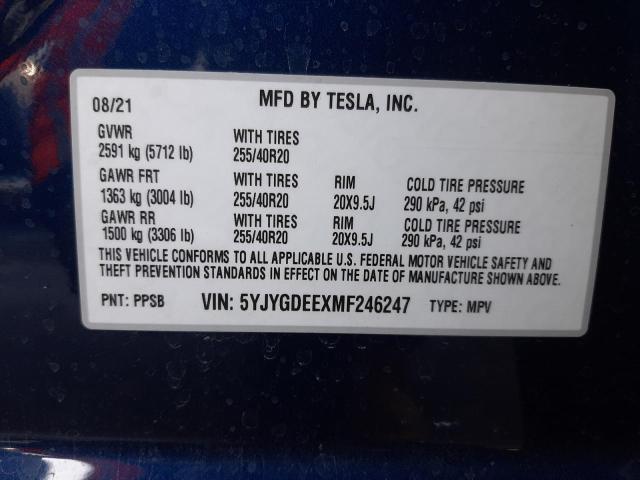 2021 TESLA MODEL Y 5YJYGDEEXMF246247