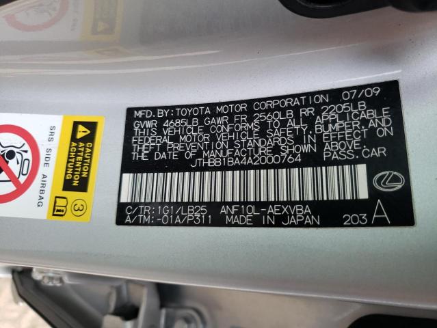 2010 LEXUS HS 250H JTHBB1BA4A2000764