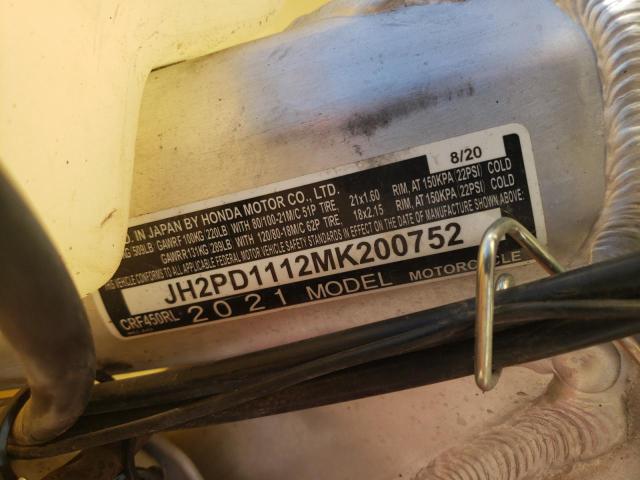 2021 HONDA CRF450 L JH2PD1112MK200752