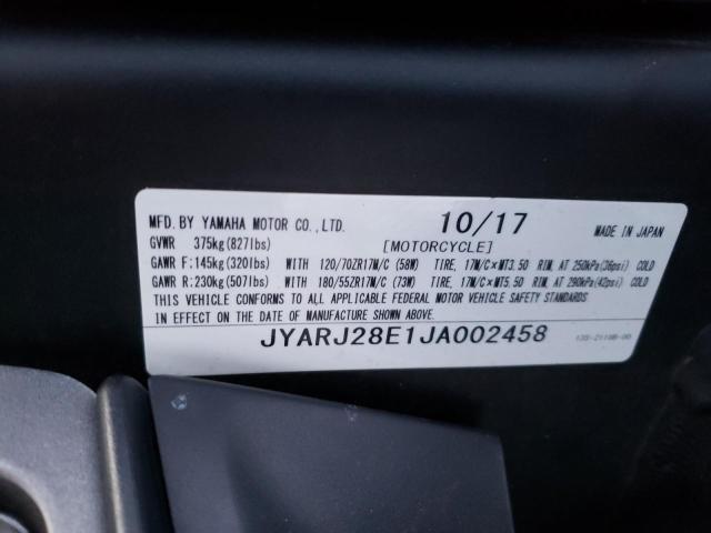 2018 YAMAHA YZFR6 JYARJ28E1JA002458