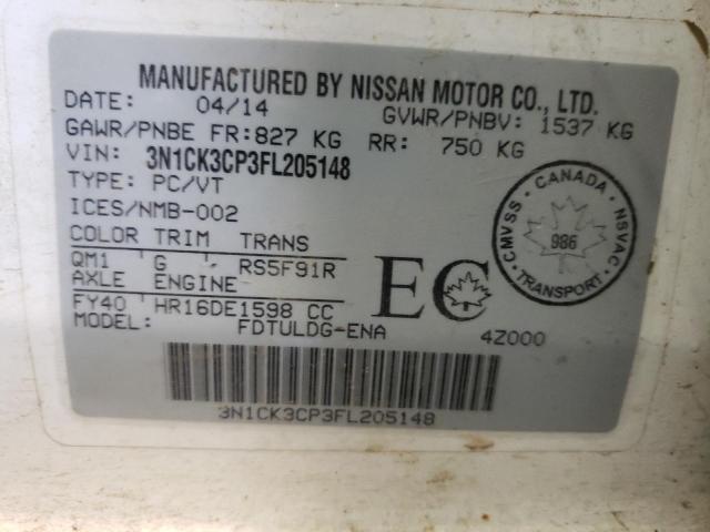 2015 NISSAN MICRA 3N1CK3CP3FL205148