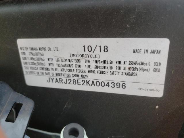 2019 YAMAHA YZFR6 JYARJ28E2KA004396
