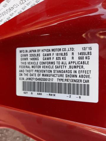 2016 HONDA CR-Z JHMZF1D49GS001217