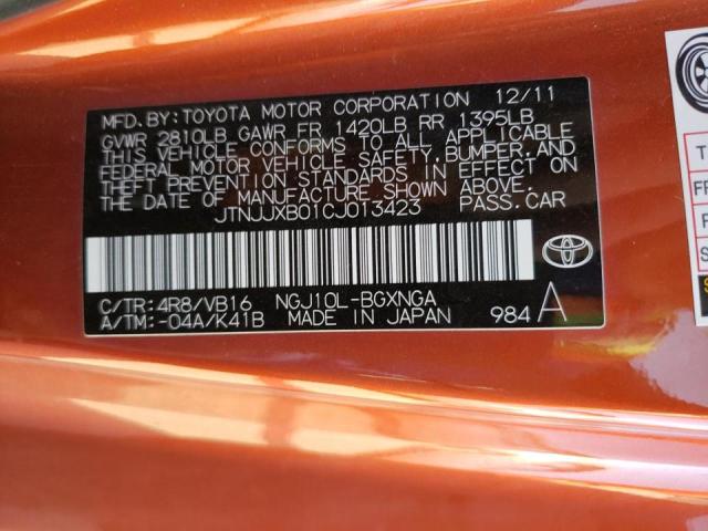 2012 TOYOTA SCION IQ JTNJJXB01CJ013423