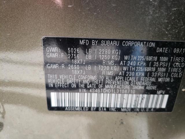2020 SUBARU OUTBACK ON 4S4BTGHD1L3108710