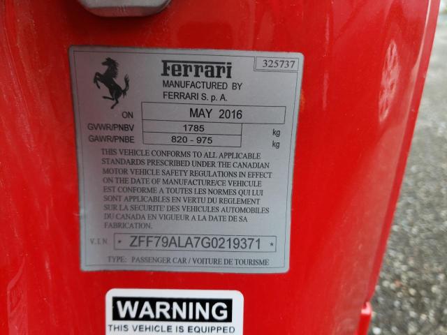 2016 FERRARI 488 GTB ZFF79ALA7G0219371