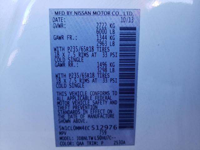 2014 INFINITI QX60 HYBRI 5N1CL0MM4EC512976