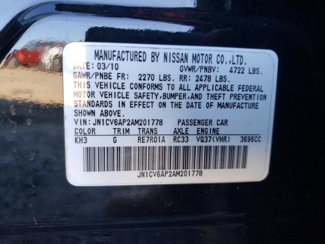 2010 INFINITI G37 BASE JN1CV6AP2AM201778