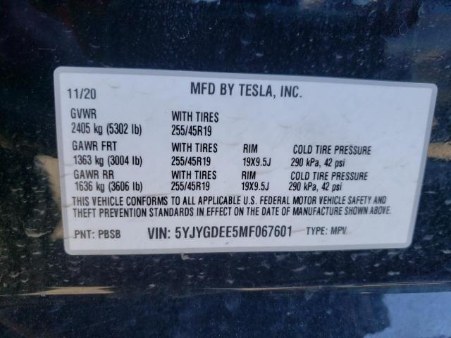2021 TESLA MODEL Y 5YJYGDEE5MF067601