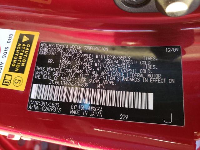 2010 LEXUS RX 450 JTJBC1BA9A2406809