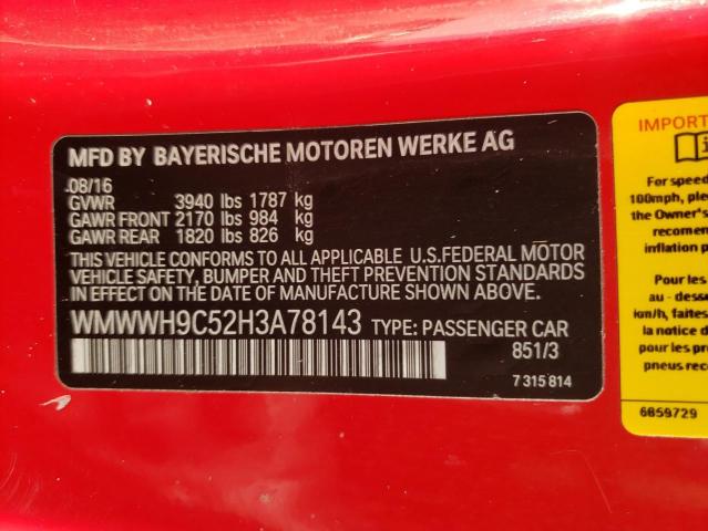 2017 MINI COOPER JOH WMWWH9C52H3A78143