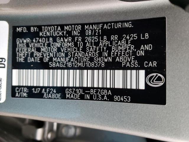 2021 LEXUS ES 350 BAS 58AGZ1B12MU108378