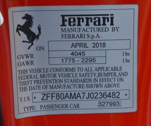 VIN ZFF80AMA7J0236482 2018 Ferrari 488 no.10