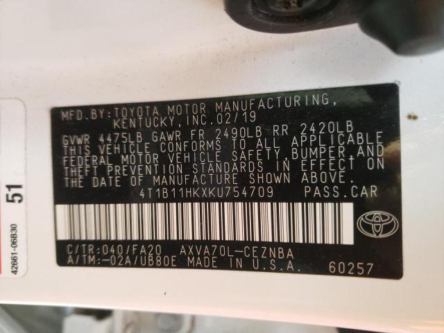 2019 TOYOTA CAMRY 4C 4T1B11HKXKU754709