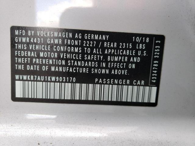 2019 VOLKSWAGEN E-GOLF SE WVWKR7AU1KW903170