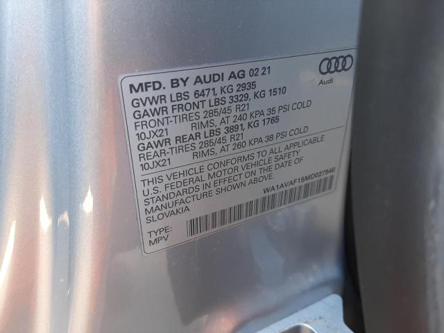 2021 AUDI Q8 PREMIUM WA1AVAF15MD027540