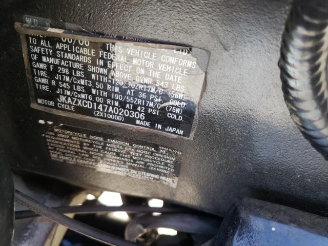 2007 KAWASAKI ZX1000 D JKAZXCD147A020306