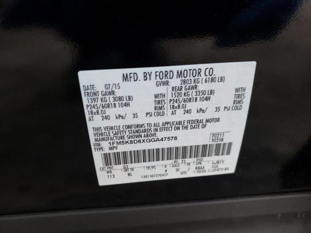 2016 FORD EXPLOR XLT 1FM5K8D8XGGA47578