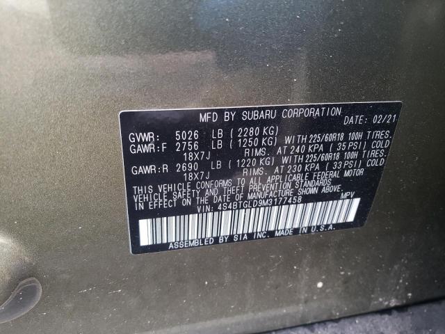 2021 SUBARU OUTBACK ON 4S4BTGLD9M3177458