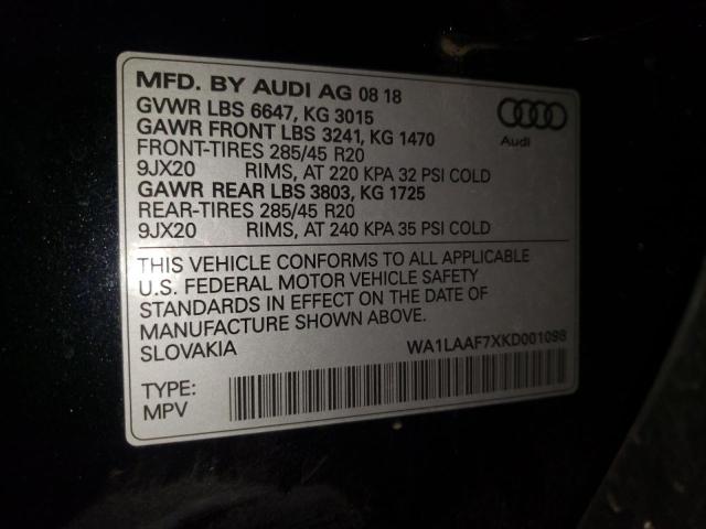 VIN WA1LAAF7XKD001098 2019 Audi Q7, Premium Plus no.10