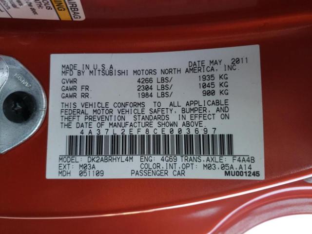 2012 MITSUBISHI ECLIPSE SP 4A37L2EF8CE003697