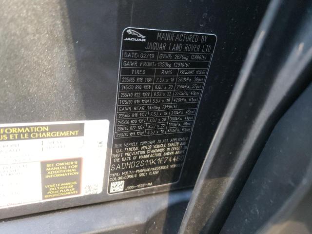 2019 JAGUAR I-PACE FIR SADHD2S11K1F74460