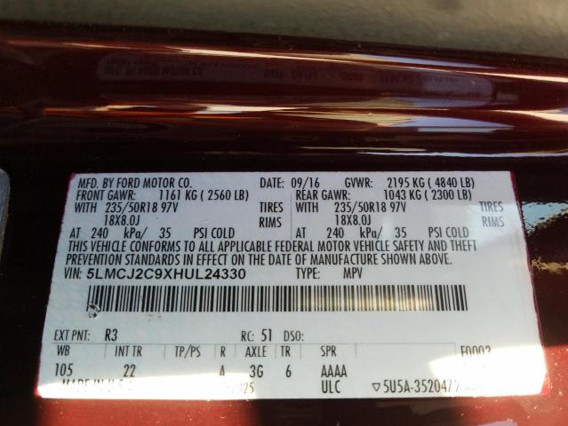 2017 LINCOLN MKC SELECT 5LMCJ2C9XHUL24330