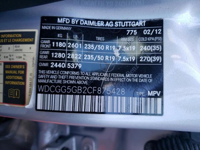 2012 MERCEDES-BENZ GLK350 WDCGG5GB2CF875428