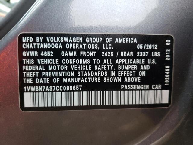 2012 VOLKSWAGEN PASSAT 1VWBN7A37CC089657