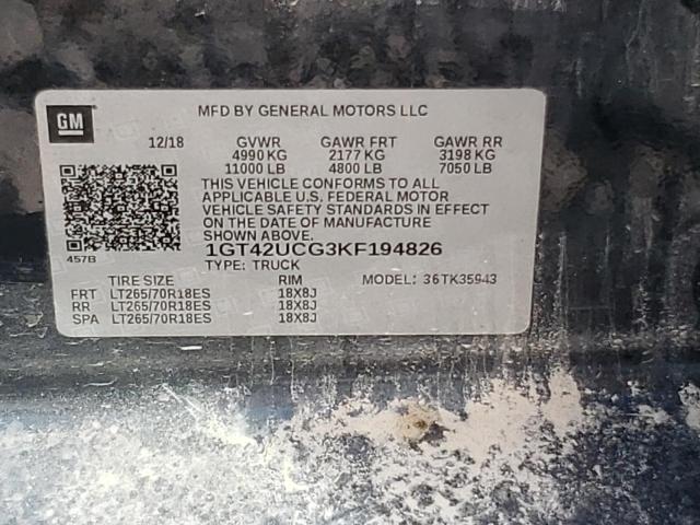 2019 GMC SIERRA K35 1GT42UCG3KF194826