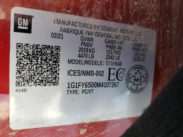 2021 CHEVROLET BOLT EV LT 1G1FY6S00M4107267