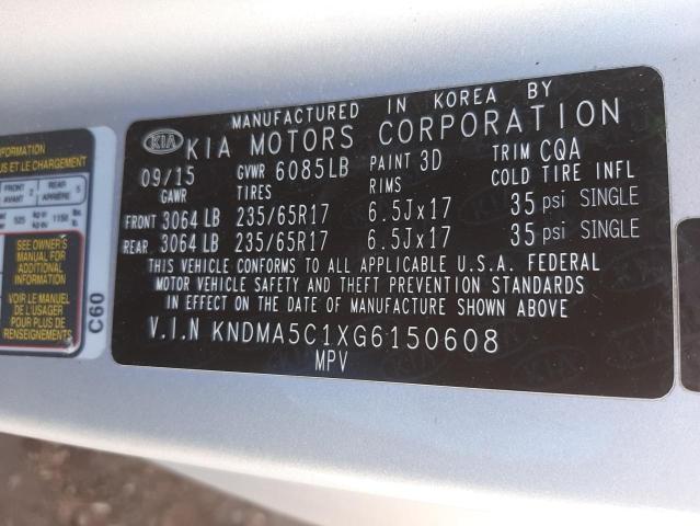 2016 KIA SEDONA L KNDMA5C1XG6150608