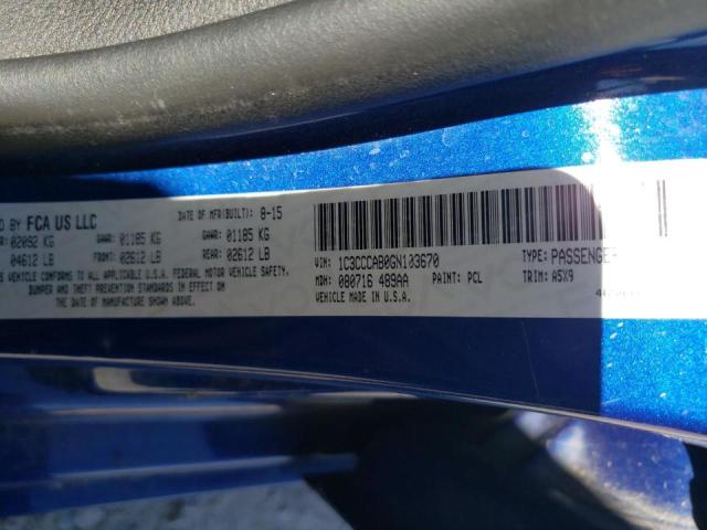 VIN: 1C3CCCAB0GN103670 Auction: COPART Lot: 66664171 Location: LA - BATON ROUGE 1C3CCCAB0GN103670 CHRYSLER 200 2016 BLUE Photo 10