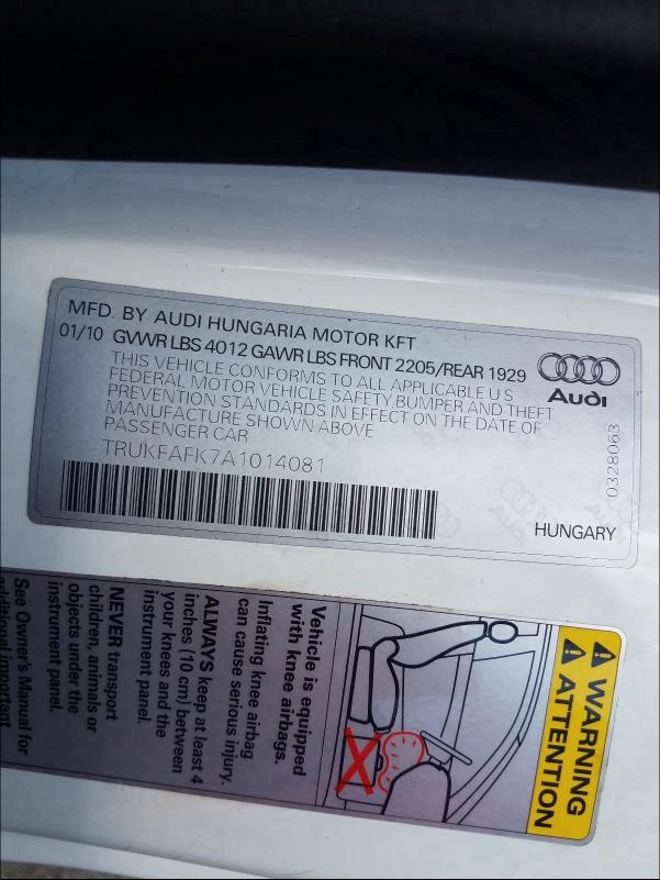 2010 AUDI TT PRESTIG TRUKFAFK7A1014081