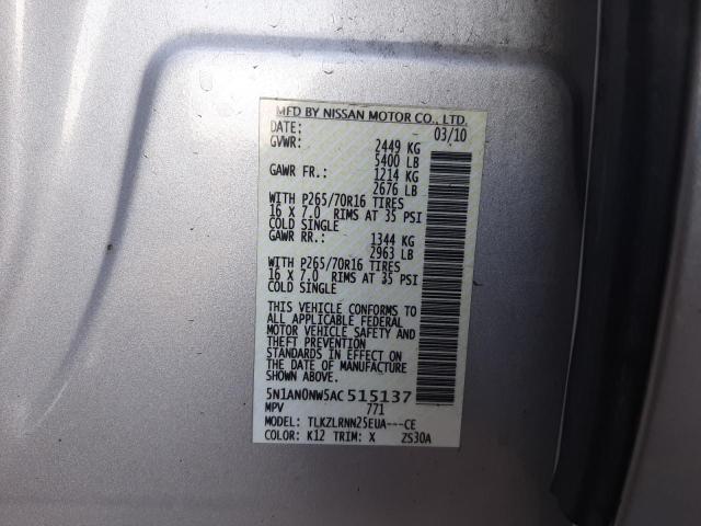 2010 NISSAN XTERRA OFF 5N1AN0NW5AC515137