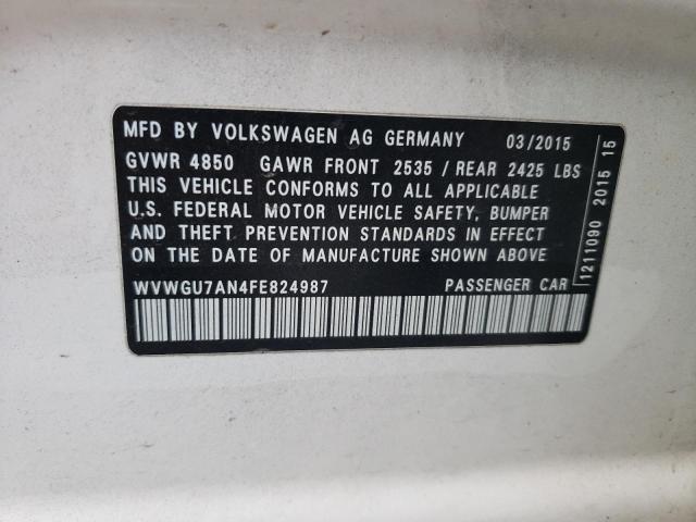 2015 VOLKSWAGEN CC VR6 4MO WVWGU7AN4FE824987