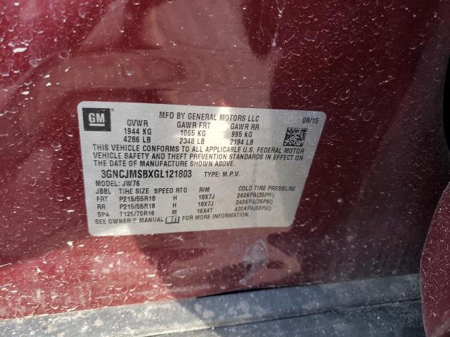 2016 CHEVROLET TRAX LTZ 3GNCJMSBXGL121803