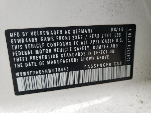 2017 VOLKSWAGEN GOLF R WVWVF7AU5HW078443